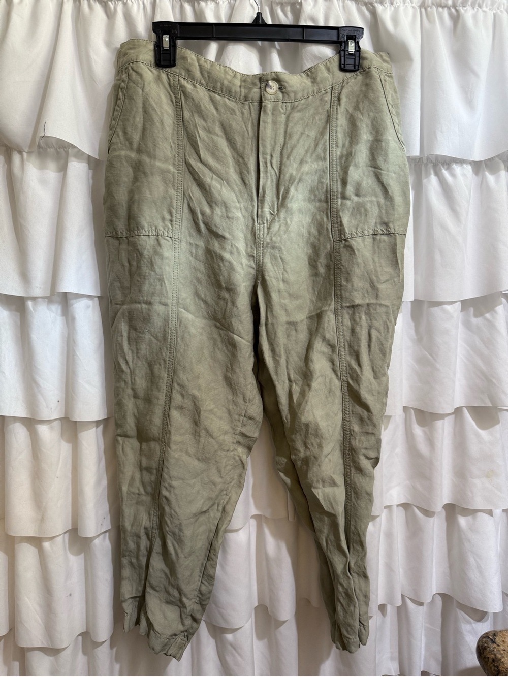 Halston Sage Green Cropped Linen blend Tapered Pants